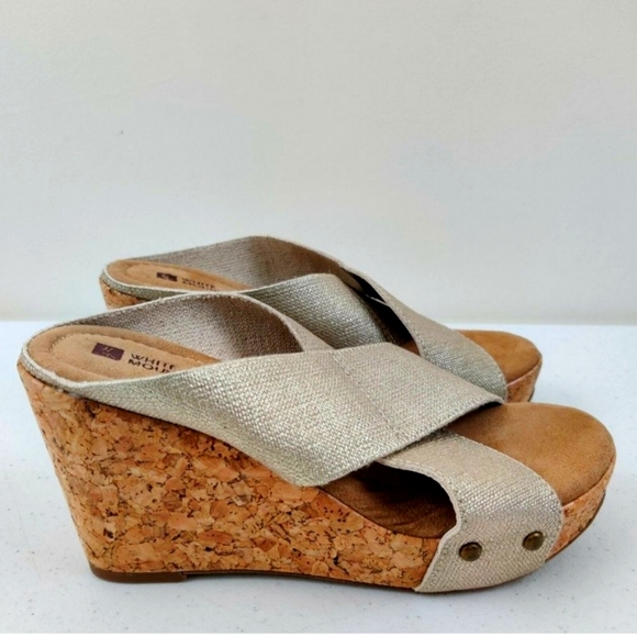 White Mountain Gold Criss-Cross Cork Wedges - 9M - Picture 3 of 9